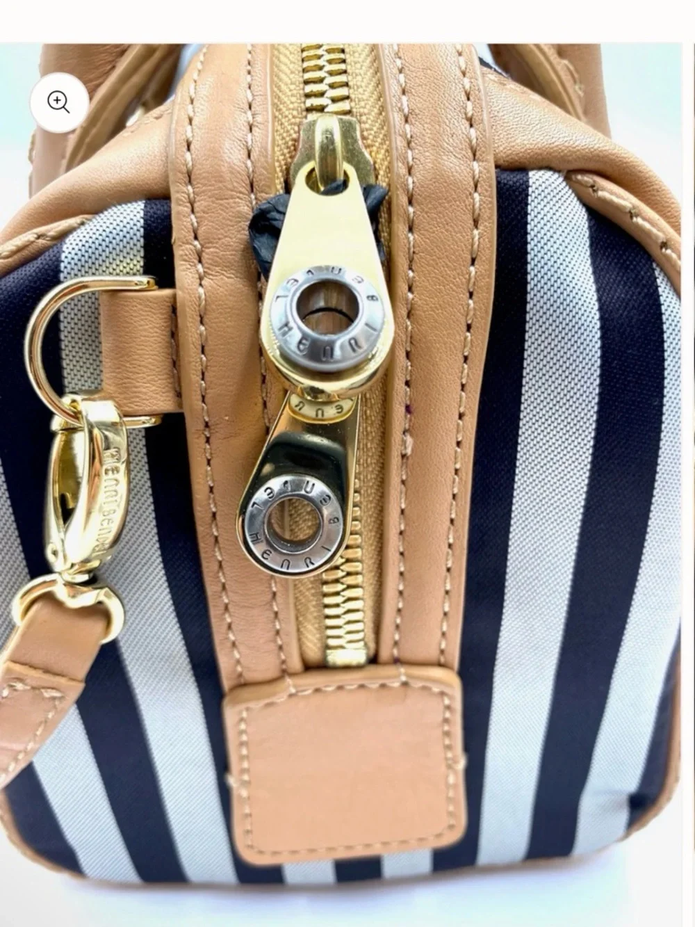 Henri Bendel EUC Mini Stripe Nylon & Leather Crossbody / Satchel Bag @9”x 7” - Picture 7 of 16
